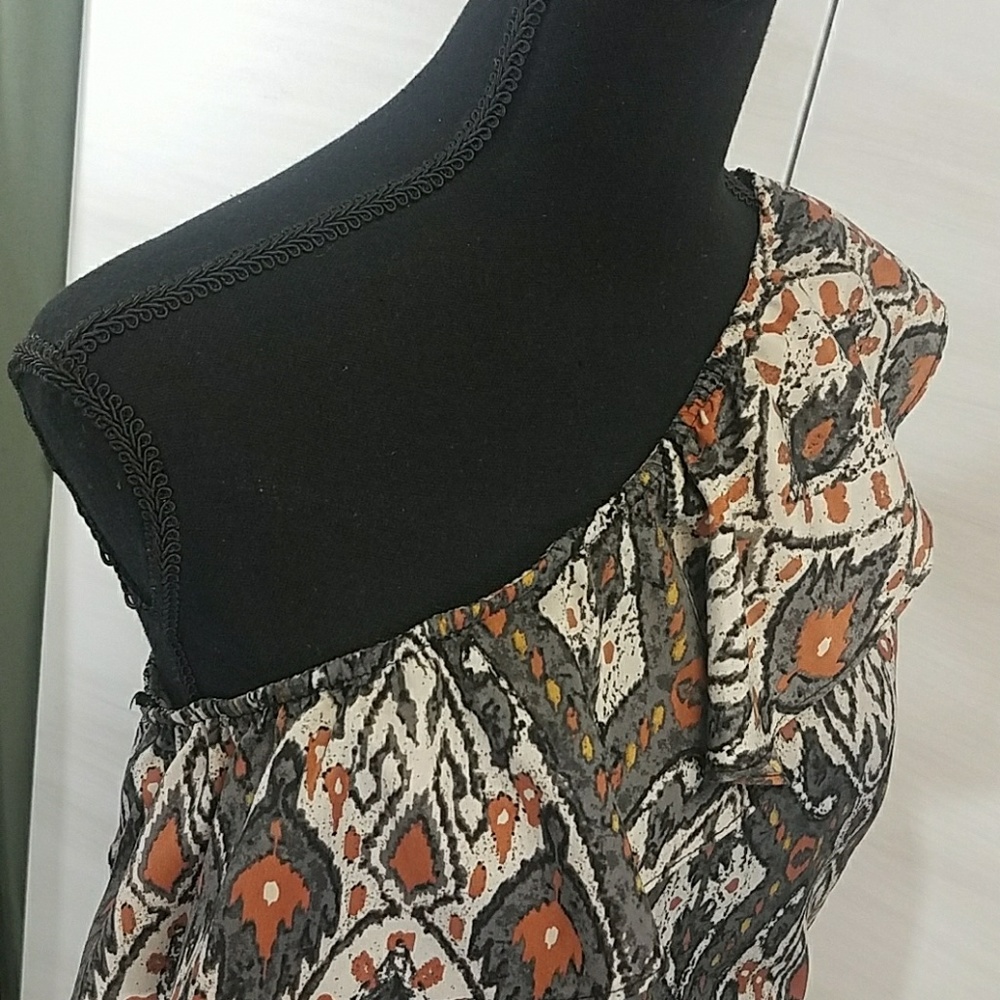 Mind Code Orange Gray One Shoulder Romper Medium - image 6